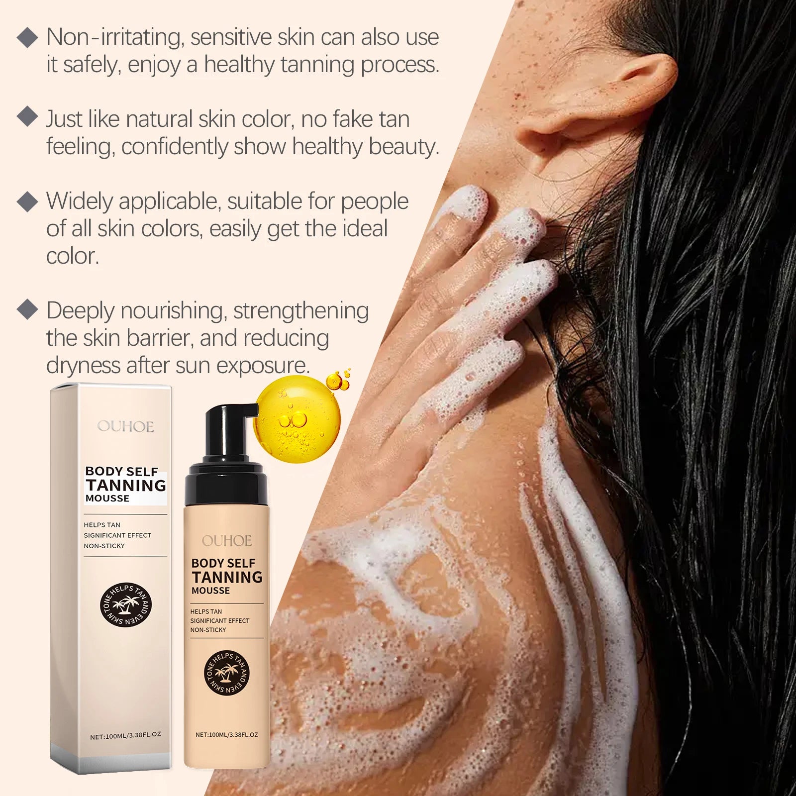 Mousse Autobronzante 100ml - Bronzage Naturel À Séchage Rapide Visage & Corps